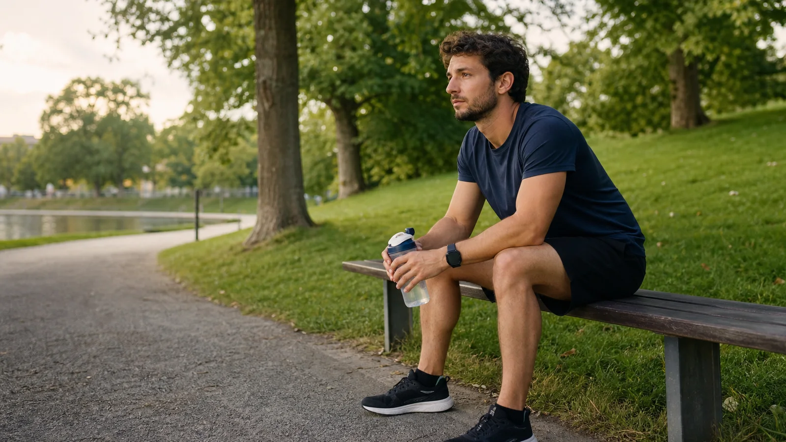 Sportler in einer ruhigen Erholungspause im Park